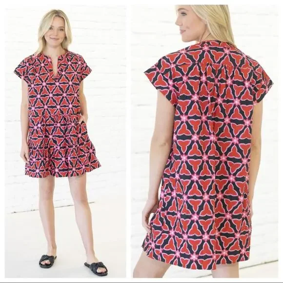 Saloni Abstracts Floral Print Ashley-B Shift Dress in Chilli Pawpaw Size 4 NWT